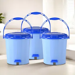 Kuber Industries 3-Pcs Blue Plastic Pedal Dustbins 7L Each-41