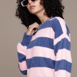 The Roadster Lifestyle Co. Faux-Fur Detail Striped Pullover-picture-18