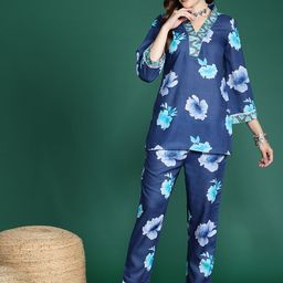 Sangria Women Floral Printed Regular Kurti with Trousers-picture-49