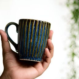 AMALAFIEE CERAMICS Blue & Black 2 Pieces Ceramic Dishwasher & Microwave Safe Mugs 300ml-33