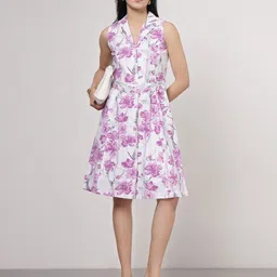 QOMN Women Floral Print Fit & Flare Dress-picture-4