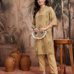 Sangria Floral Printed Flared Sleeves Kurta with Trousers-32