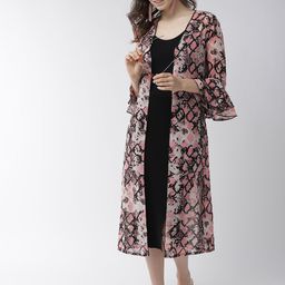 WISSTLER Women Pink & Black Animal Printed Open Front Longline Shrug-9