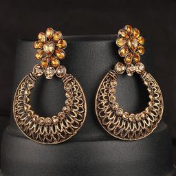 ANIKAS CREATION Gold-Toned Floral Drop Earrings-image-35