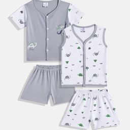 Kidszi Infant Boys Pack Of 2 Pure Cotton Jhabla With Shorts-image-28