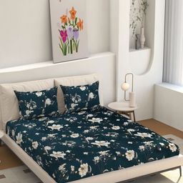 hargunz Green And Beige Floral Printed 350 TC Wool Queen Bedsheet Set 1.981 m x 1.828 m-image-50