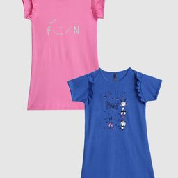 YK Girls Pink & Blue Set of 2 A-Line Dress-image-43