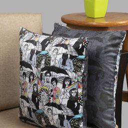 HOUZZCODE Black & White Set of 2 Quirky Square Cushion Covers-10