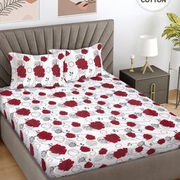Myntra Elegant Homes Red & White Floral 400 TC King Bedsheet with 2 Pillow Covers-image-29