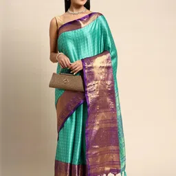 KALINI Teal Cotton Blend Woven Design Sarees-picture-21