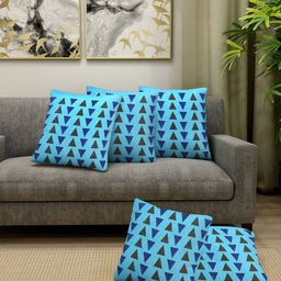 KLOTTHE Blue & Green Set of 5 Geometric Square Cushion Covers-7