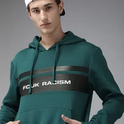 French Connection Men Teal Green Printed Hooded Sweatshirt-picture-20