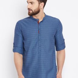 even Men Blue Printed Straight Kurta-49