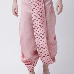 DEYANN Men Pink & Red Printed Dupion Silk Dhoti Pants-image-44