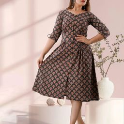 KUMARI Floral Print Fit & Flare Midi Dress-image-7