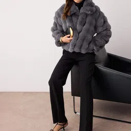 Trendyol Women Spread Collar Self Design Sherpa Jacket-picture-21