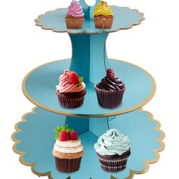 Party Anthem 3 Tier Gold Foil Scalloped Cardboard Cupcake Stand - Teal-27