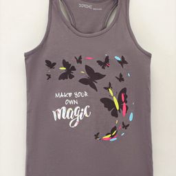Doreme Sleeveless Cotton Top Placement Print- Grey-picture-22