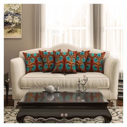 SEJ by Nisha Gupta Floral Premium 16 by 16 Cushion Covers Pack of 5- Brown-image-61