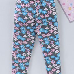 Babyhug Full Length Knit Leggings Floral Print - Navy Blue-image-83