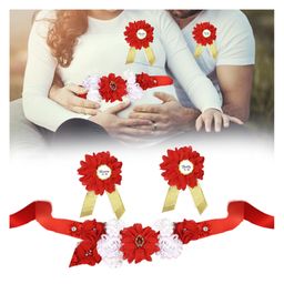 Babymoon Pregnant Woman Baby Shower Photography Props Maternity Belt Mommy to be Daddy to be Badge (Set of 3) - Red-image-62