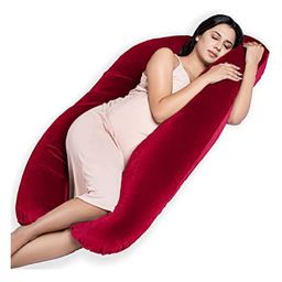 Angel Mommy U Shaped Pregnancy Pillow with Washable Velvet Cover - Maroon-image-99