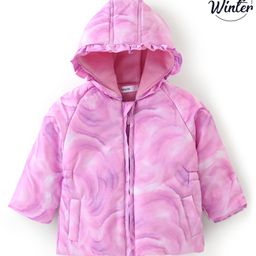 Babyoye 100% Cotton Woven Full Sleeves Marble Printed Hooded Jacket - Lilac-image-14