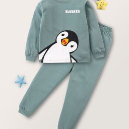 BLUSHES Full Sleeve Baby Penguin Printed Tee With Pyjama - Green-image-96