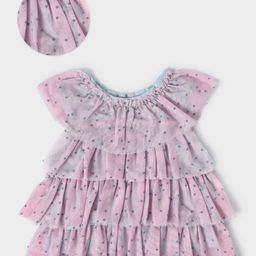 Mi Arcus Shell 100% Polyester Lining 100% Cotton Cap Sleeves Polka Dots Printed Layered Summer Wear Ruffle Top - Light Pink-picture-6