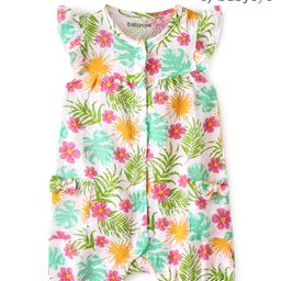 Babyoye 100% Cotton Organic Sleeveless Romper With Tropical Print - White-image-63