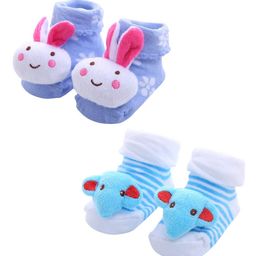 MumsLap Baby Pack Of 2 Rabbit Detailed Anti Skid Socks - Multi Colour-image-42