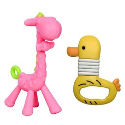 Joy Buzz Baby Silicone Giraffe & Duck Shape Teether Pack Of 2 - Pink & Yellow-22