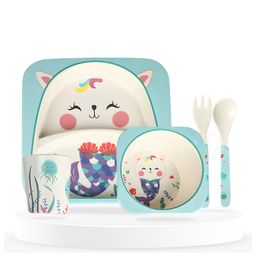 Bembika Baby Self Feeding Essential Baby Dinnerware Bamboo Fibre Dinner Set For Kids For Kids And Toddlers Cute Mermaid Pack Of 5 - (Sky Blue)-image-47