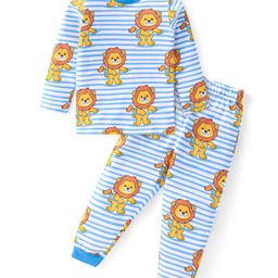 Babyhug Cotton Knit Full Sleeve Night Suit Lion Print- Blue-image-66