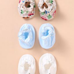 Ben Benny 100% Cotton Knit Booties With Vehicles & Turtle Patch Pack Of 3 - White Peach & Sky Blue-picture-25