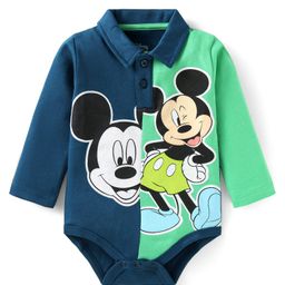 Babyhug Disney Interlock Knit Full Sleeves Onesie With Mickey Mouse Graphics - Navy Blue & Green-image-28