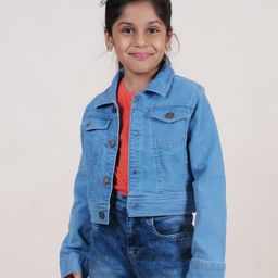 Kiddopanti Full Sleeve Light Washed Crop Denim Jacket -Blue-image-61