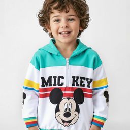 Babyhug Disney Terry Knit Full Sleeves Hooded Sweatshirt with Cut & Sew Design & Mickey Mouse Graphics - White-image-85