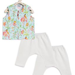 Tiber Taber Sleeveless Floral Printed Jhabla With Solid Pyjamas Set - Green-picture-19