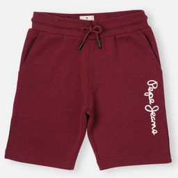 Pepe Jeans Cotton Elastane Woven Above Knee Length Shorts with Text Print - Burgandy-image-74