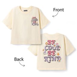 Pine Kids Cotton Knit Half Drop Shoulder Sleeves T-Shirt with Text Print - Cream-picture-36