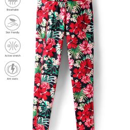 Pine Active Knit Full Length Super Stretch Leggings with Floral Print - Black-image-70