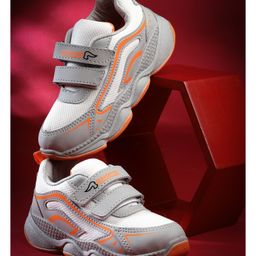 asian Mesh Detailed & Colour Blocked With Double Velcro Closure Shoes - Grey & Orange-image-87