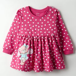 CUCUMBER Interlock Knit Full Sleeves Hearts Printed Frock - Dark Pink-picture-13