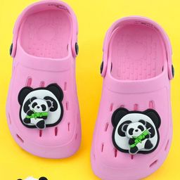 Yellow Bee Perforated Clogs With Panda & Bamboo Charms - Pink-image-43