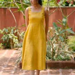 Creatures of Habit Women Solid Square Neck Midi Fit & Flared Dress-image-20