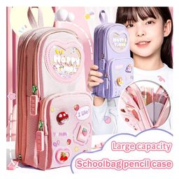 Amitasha Mini Backpack Shape Pencil Case Canvas Storage Pouch with 3 Layers, 6 Compartments Large Capacity Stationery Pouch for Kids - Multicolor image 3