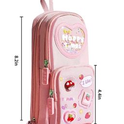 Amitasha Mini Backpack Shape Pencil Case Canvas Storage Pouch with 3 Layers, 6 Compartments Large Capacity Stationery Pouch for Kids - Multicolor image 4