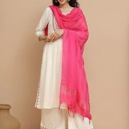 Tulsattva Floral Yoke Design Thread Work A-Line Kurta With Palazzos & Dupatta-32