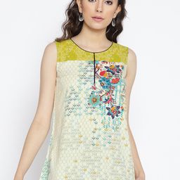 AURELIA Cream-Coloured & Green Printed Kurti-image-46